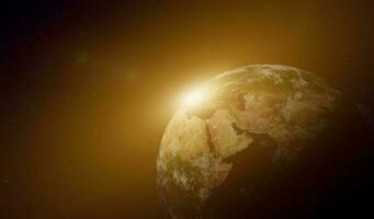 3D render. Earth Planet uitzicht vanuit de ruimte 's nachts weergegeven voor wetenschappelijke, ruimte achtergrond. elementen van deze afbeelding geleverd door nasa foto