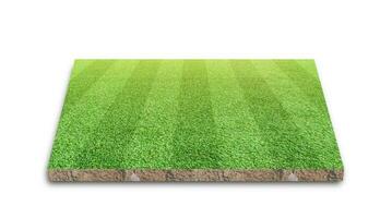 3D-rendering. voetbal gazon streep veld, groen gras voetbalveld, geïsoleerd op een witte achtergrond. foto