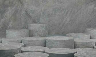 3D-rendering. concrete abstracte achtergrond. cement cilinder platform minimale achtergronden. foto