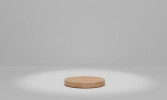 houten podium met schijnwerpers. voetstuk podium voor prijsuitreiking. platform voor productpresentatie. 3D-rendering foto