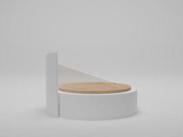 3D render. abstracte geometrische achtergrond, cilinderpodium, modern minimalistisch model. houten podium op witte achtergrond. foto