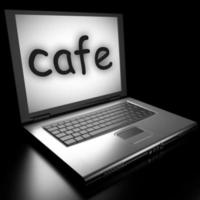 café woord op laptop foto