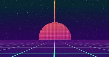 retro-stijl 80s sci-fi achtergrond futuristisch met laserrasterlandschap. foto