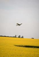 cropduster vliegtuig maakt bocht om een veld in saskatchewan te besproeien foto