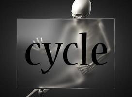 cycluswoord op glas en skelet foto