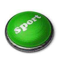 sport woord op groene knop geïsoleerd op wit foto