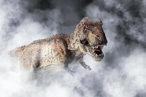 tyrannosaurus t-rex, dinosaurus op rook achtergrond foto