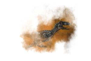 velociraptor, dinosaurus op rookachtergrond foto