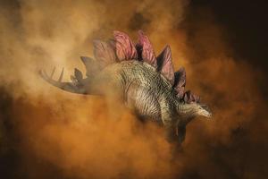 stegosaurus dinosaurus op rook achtergrond foto