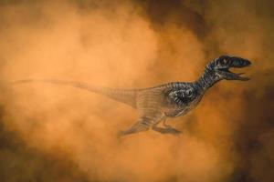 velociraptor, dinosaurus op rookachtergrond foto