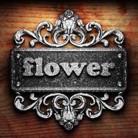 bloem woord van ijzer op houten achtergrond foto