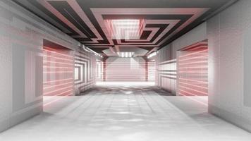 scifi interieur futuristische kamer laser alarm bescherming veiligheid gevangenis gang garage vreemd ruimteschip pijpen communicatie gloeiend neonlicht mist 3D-rendering foto