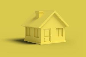 geel leeg huis op een gele achtergrond abstracte afbeelding. minimaal concept bouwbedrijf. 3D render. foto