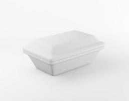 eco verpakking rechthoekige doos bio schuim mockup op witte achtergrond. thermocontainer milieuvriendelijk gerecycled materiaal voor lunch, eten of dingen. 3D-rendering foto