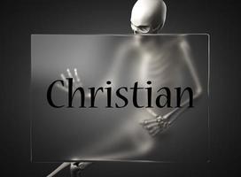 christelijk woord op glas en skelet foto