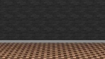 zwarte houten vloer bakstenen muur achtergrond afbeelding 3D-rendering foto