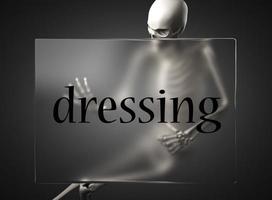 dressing woord over glas en skelet foto