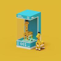 3D-rendering voxel kubus isometrische giraffen dier in de groene doos foto