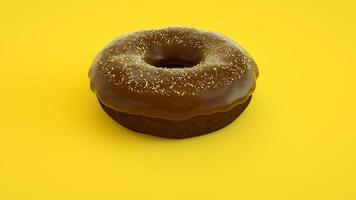 chocolade donut op gele achtergrond foto