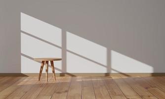 minimalistische lege kamer en houten vloer met licht uit raam. 3D render foto