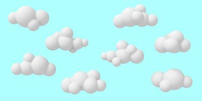cartoon wolken op een blauw gekleurde achtergrond. heldere abstracte illustratie van eenvoudige vormen. 3D-rendering. foto