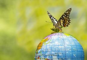 monarchvlindersdanaus plexippus vliegen op de wereld foto