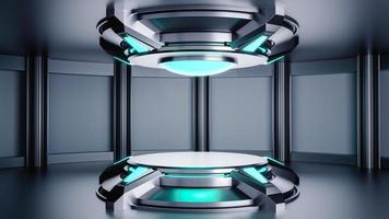 3D illustratie. futuristisch podium voor productweergave. futuristische en sci-fi scene. foto