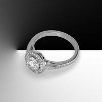 ronde diamant pave set halo met side pave set edelstenen kathedraal schacht in wit goud 3d render foto