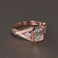 rosé gouden verlovingsring met diamant 3d render met mooie achtergrond foto