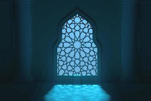 islamitische moskee interieur in maanlicht glans 3D-rendering foto