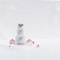 sneeuwpop met geschenkdoos foto