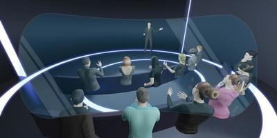 avatars vr-bril in metaverse klas online school hologrammen vergaderingen seminars in metaverse foto