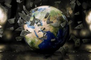 foto van bankbiljetten in dollars en de wereld. financiële bedrijfsconcepten. 3d illustratie