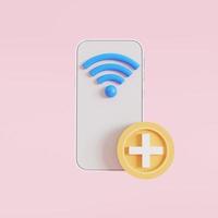 telefoonpictogram met wifi met plus-knopconcept add-on-pakket toevoegen, 3d render illustratie foto