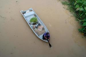 lokale Maleisiërs roeien de boot met kangkung foto