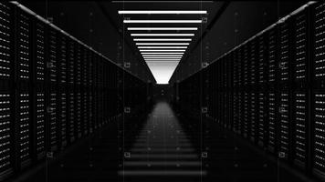 digitale datanetwerkservers in een serverruimte van een datacenter of internetprovider met elektrische schakeling hoge snelheid gegevensoverdracht foto
