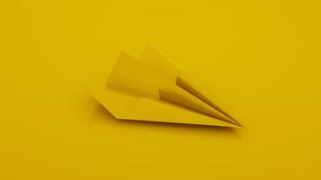 geel papieren vliegtuigje. 3D illustratie. foto