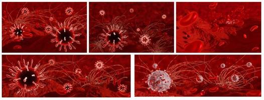 coronavirus ziekte covid-19 infectie medische illustratie. pathogene respiratoire influenza covid-viruscellen. nieuwe officiële naam voor coronavirusziekte genaamd covid-19. 3D-rendering. foto