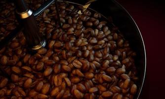 verse koffiebonen op een roosteroven. om koffiebonen te drogen of te roosteren. voordat het tot poeder wordt gemalen om verse koffie te maken. 3D-rendering foto
