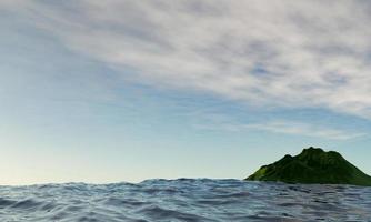 uitzicht op de zee, de oceaan en de zonsondergang met heldere lucht zachte wolken. 3D-rendering. foto