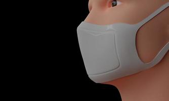 menselijke bevolkingsvirus, infectie, griepziektepreventie en industriële uitlaatemissiebescherming covid-19 virusconcept. man met het gezichtsmasker als gevolg van luchtvervuiling. 3D-rendering. foto