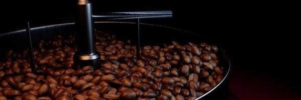 verse koffiebonen op een roosteroven. om koffiebonen te drogen of te roosteren. voordat het tot poeder wordt gemalen om verse koffie te maken. 3D-rendering foto