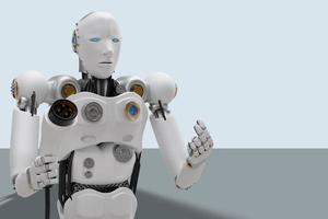robot cyber toekomst futuristisch humanoïde hi-tech industrie garage ev-autolader opladen tanken elektrisch station voertuig vervoer vervoer toekomst vervoer automotive auto 3d render foto