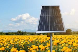 fotovoltaïsch paneel, nieuwe technologie voor het opslaan en gebruiken van de kracht van de natuur met menselijk leven, duurzame energie en milieuvriendelijk concept foto