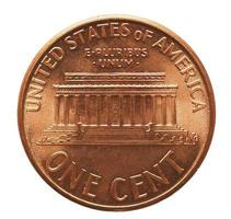 Munt van 1 cent, achterzijde met lincoln memorial, munteenheid van de u foto