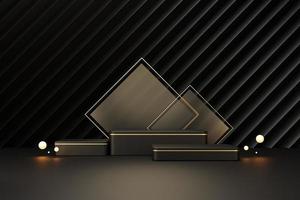 zwart en goud luxe podium voetstuk product display stand achtergrond 3D-rendering foto