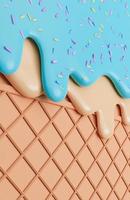 munt en vanille-ijs gesmolten met hagelslag op wafel banner achtergrond met kopie ruimte., 3D-model en illustratie. foto
