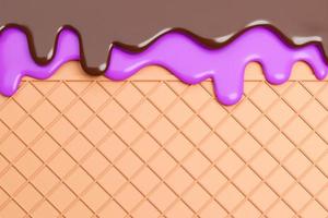 bosbessen en chocolade-ijs gesmolten op wafel achtergrond., 3D-model en illustratie. foto
