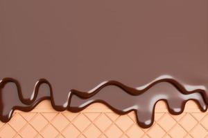 chocolade-ijs gesmolten op wafel achtergrond., 3D-model en illustratie. foto
