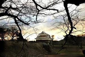 landschap van Kumamoto Castle, een Japans kasteel op een heuveltop gelegen in de prefectuur Kumamoto op het eiland Kyushu.The belangrijkste kasteel werd beschadigd door een aardbeving en wordt nu gerepareerd. japan dec,16 2016 foto